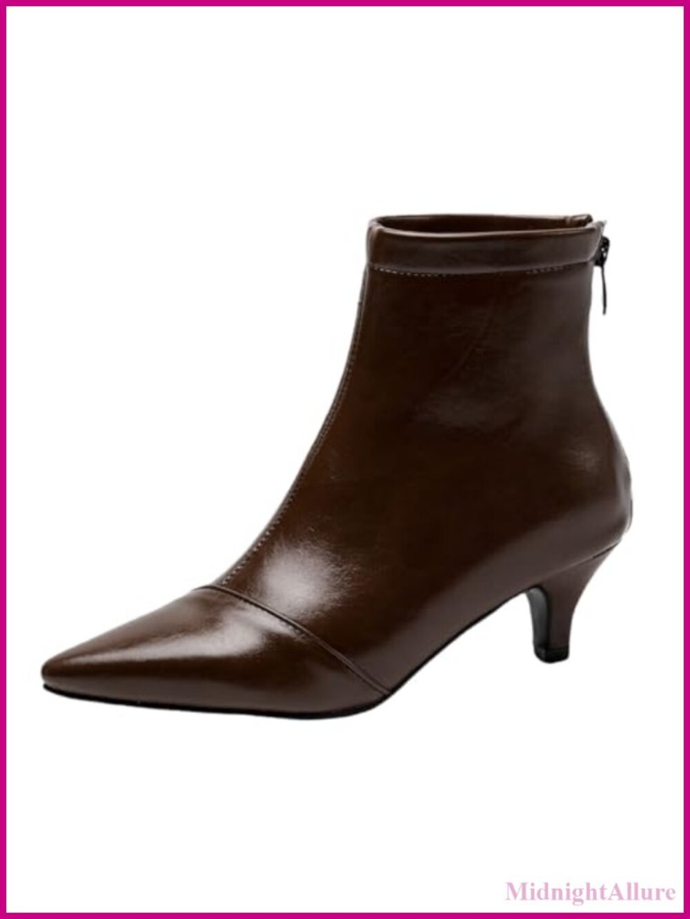 SHEMEE Womens Kitten Heels Ankle Boots PU Pointy Toe Booties Back Zipper